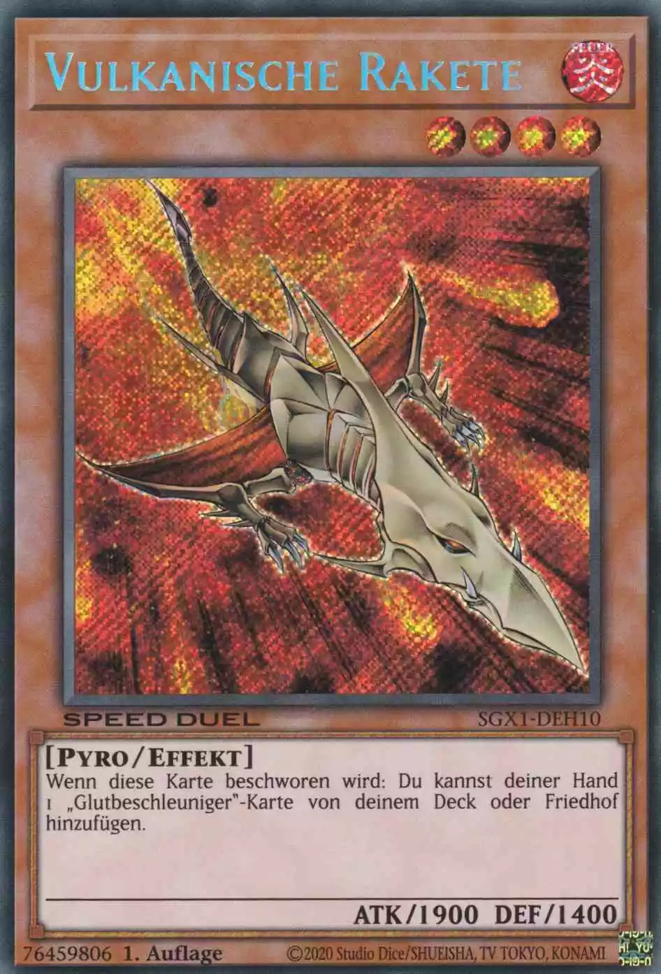 Vulkanische Rakete SGX1-DEH10-P ist in Secret Rare Yu-Gi-Oh Karte aus Speed Duel GX Duel Academy Box 1.Auflage