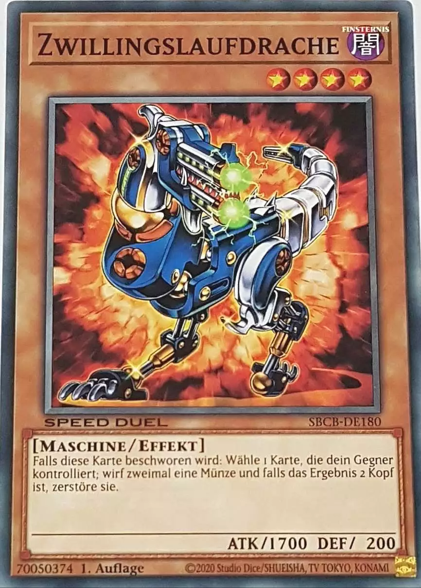 Zwillingslaufdrache SBCB-DE180 ist in Common Yu-Gi-Oh Karte aus Speed Duel Battle City Box 1. Auflage