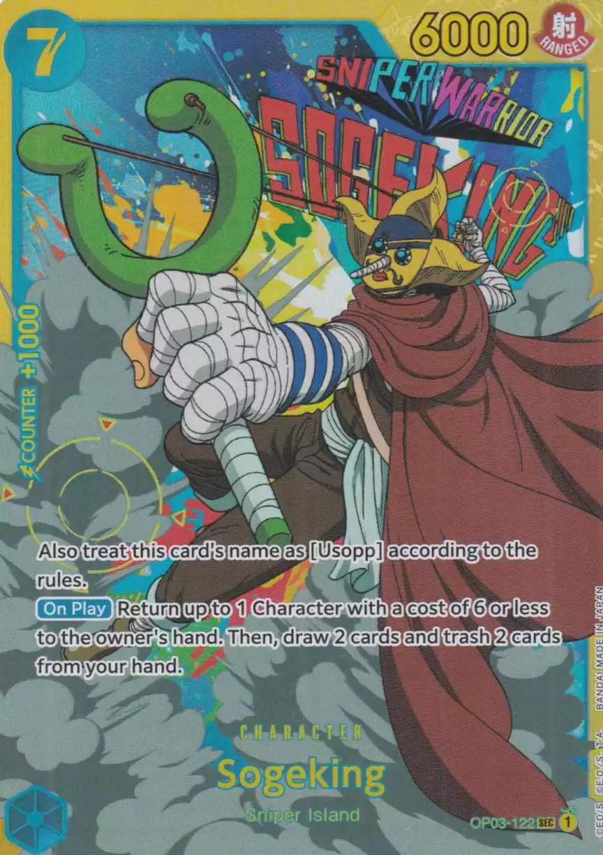 op03-122-sogeking-secret-rare-pillars-of-strength-op-03 Sogeking OP03-122 ist in Secret Rare. Die One Piece Karte ist aus Pillars of Strength OP-03 in Normal Art.
