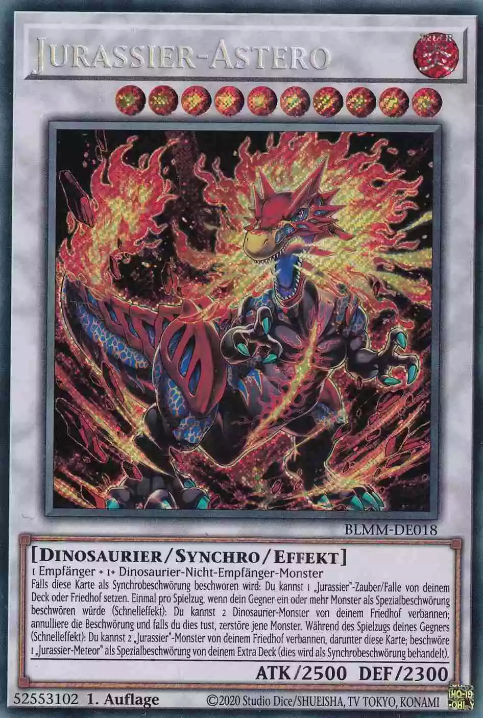 Jurassier-Astero BLMM-DE018 ist in Secret Rare Yu-Gi-Oh Karte aus Battles of Legend Monster Mayhem 1.Auflage