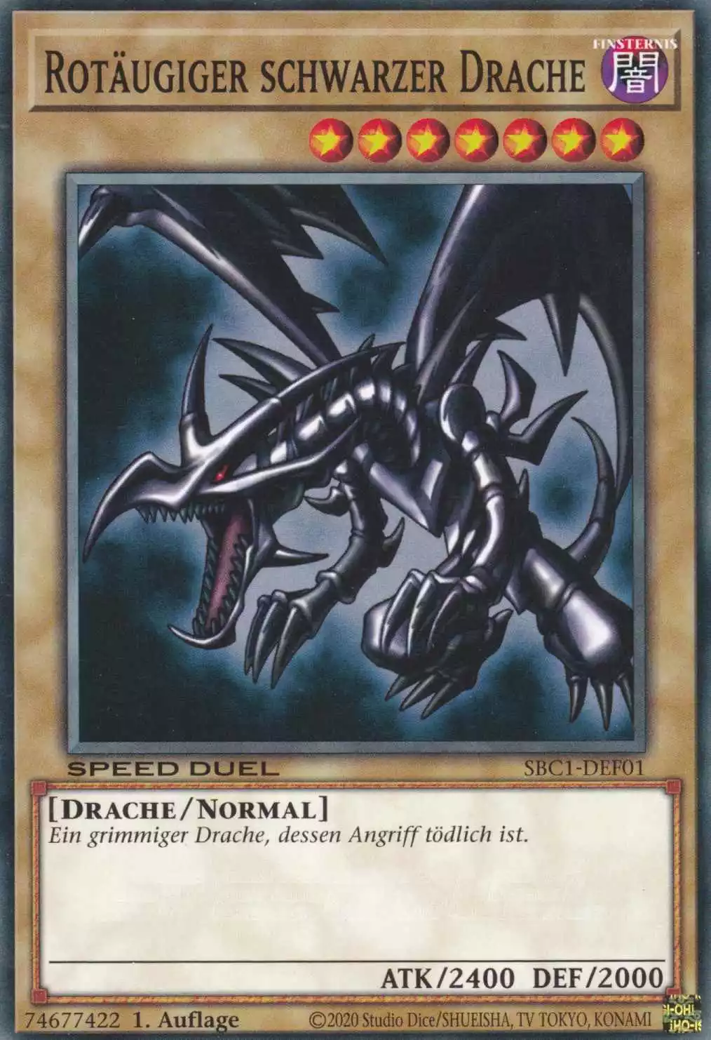 Rotäugiger schwarzer Drache SBC1-DEF01 ist in Common Yu-Gi-Oh Karte aus Streets of Battle City 1.Auflage