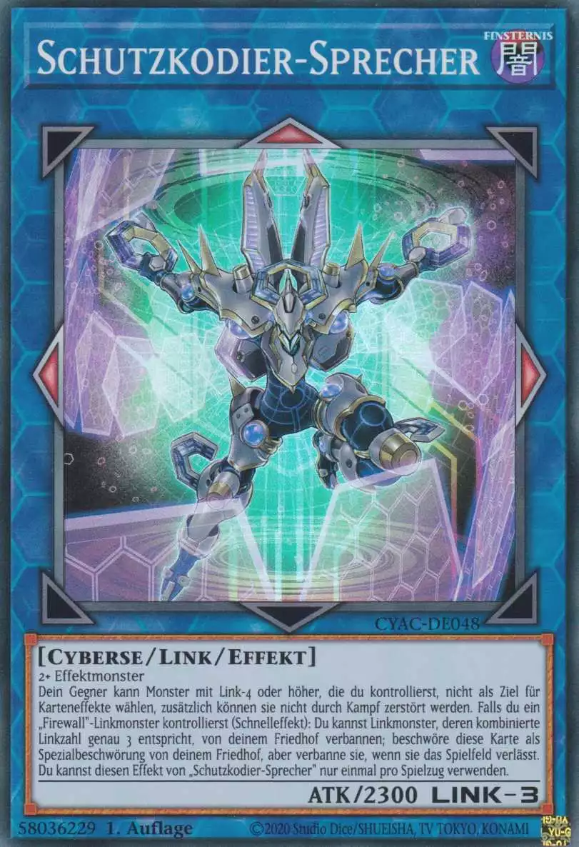 Schutzkodier-Sprecher CYAC-DE048 ist in Super Rare Yu-Gi-Oh Karte aus Cyberstorm Access 1.Auflage