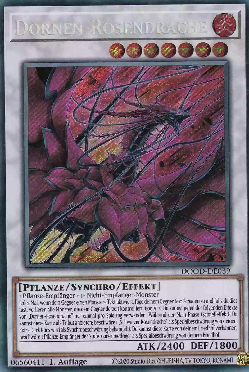 Dornen-Rosendrache Secret Rare DOOD-DE039 Yugioh Karte Dornen-Rosendrache DOOD-DE039 ist in Secret Rare Yu-Gi-Oh Karte aus Doom of Dimensions 1.Auflage