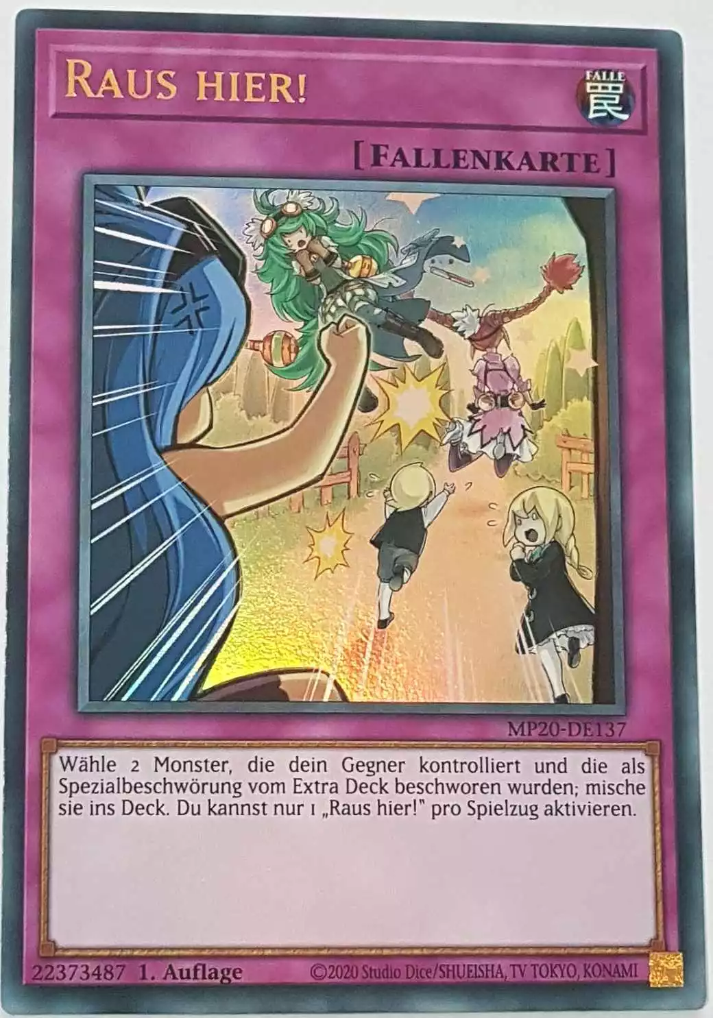mp20-de137-raus-hier-ultra-rare Raus hier! MP20-DE137 ist in Ultra Rare Yu-Gi-Oh Karte aus 2020 Tin of Lost Memories 1.Auflage