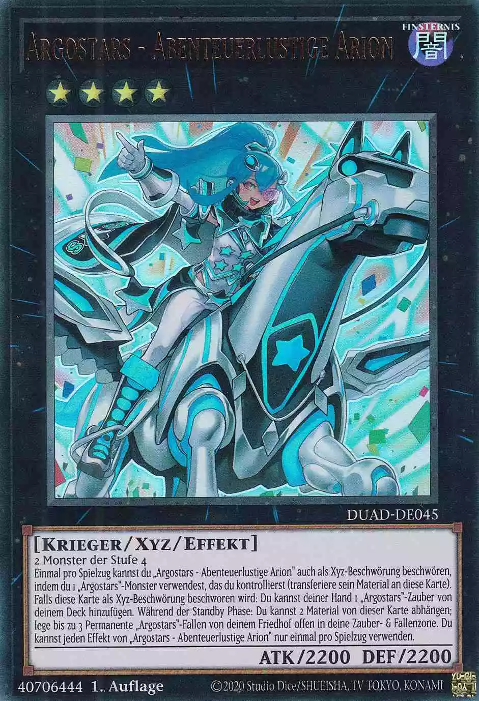 Argostars - Abenteuerlustige Arion Ultra Rare DUAD-DE045 Yugioh Karte Argostars - Abenteuerlustige Arion DUAD-DE045 ist in Ultra Rare Yu-Gi-Oh Karte aus Duelist’s Advance 1.Auflage