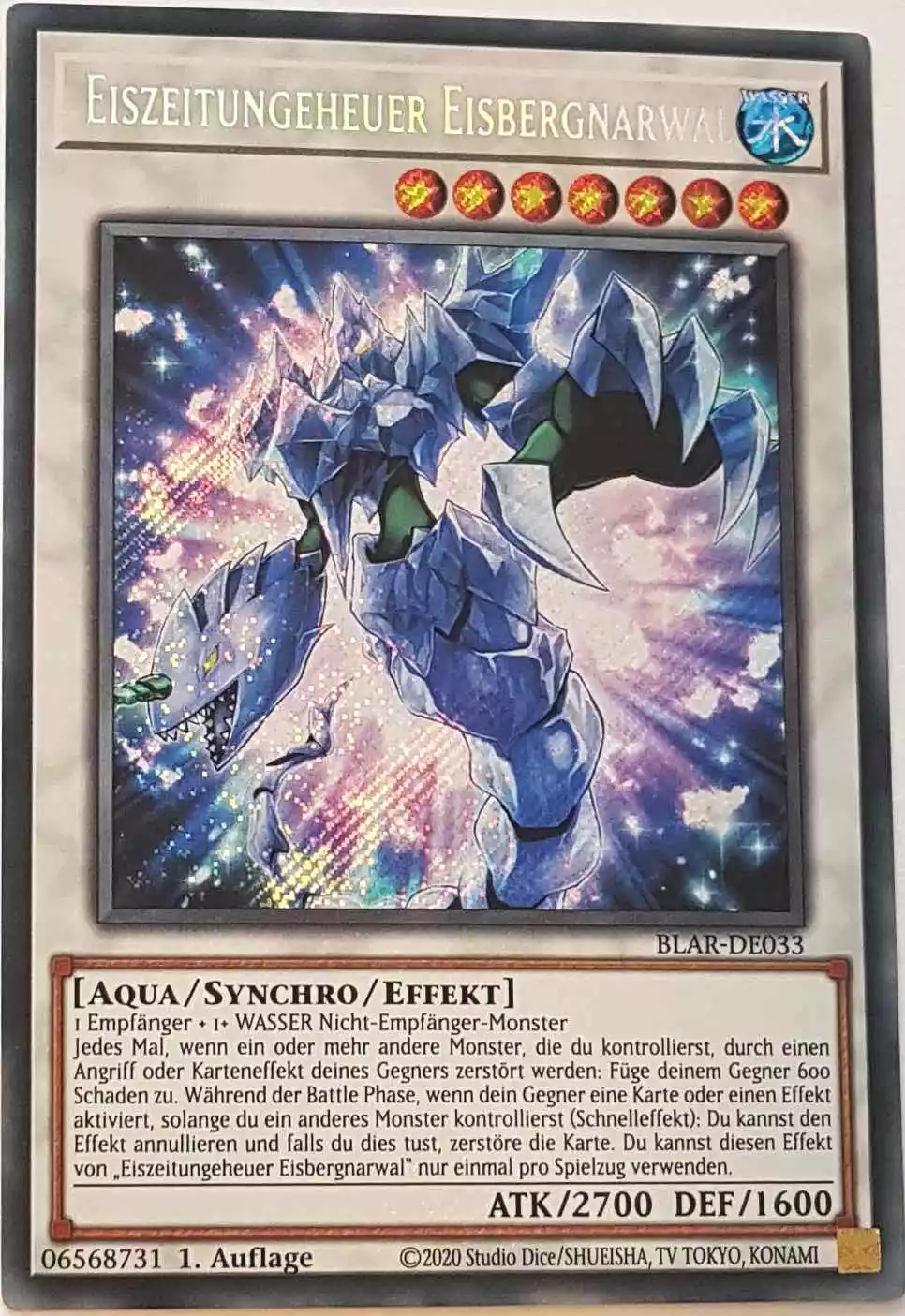 Eiszeitungeheuer Eisbergnarwal BLAR-DE033 ist in Secret Rare Yu-Gi-Oh Karte aus Battles of Legend: Armageddon 1.Auflage