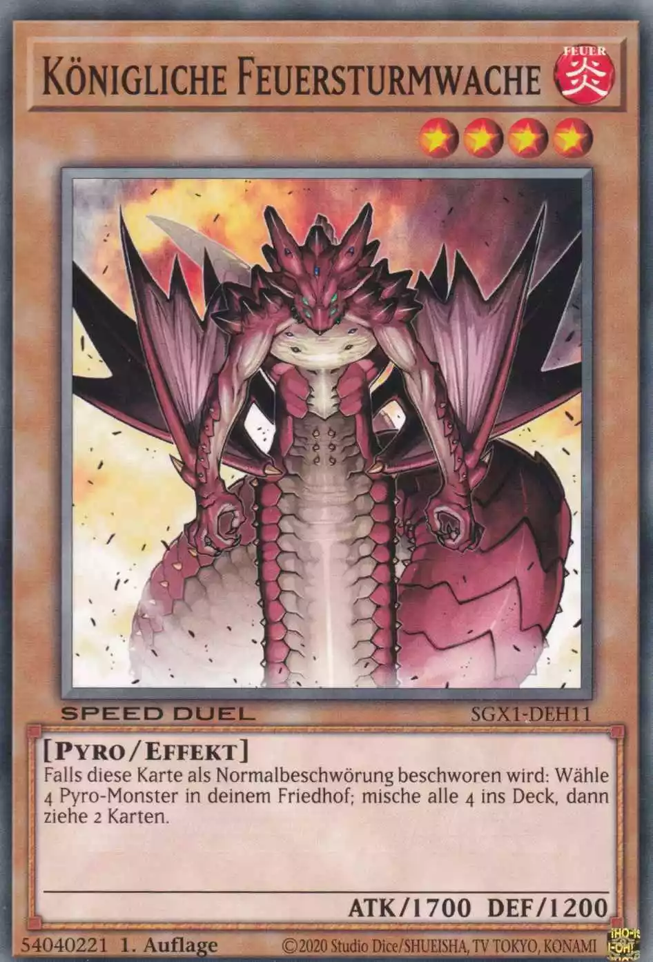 Königliche Feuersturmwache SGX1-DEH11 ist in Common Yu-Gi-Oh Karte aus Speed Duel GX Duel Academy Box 1.Auflage
