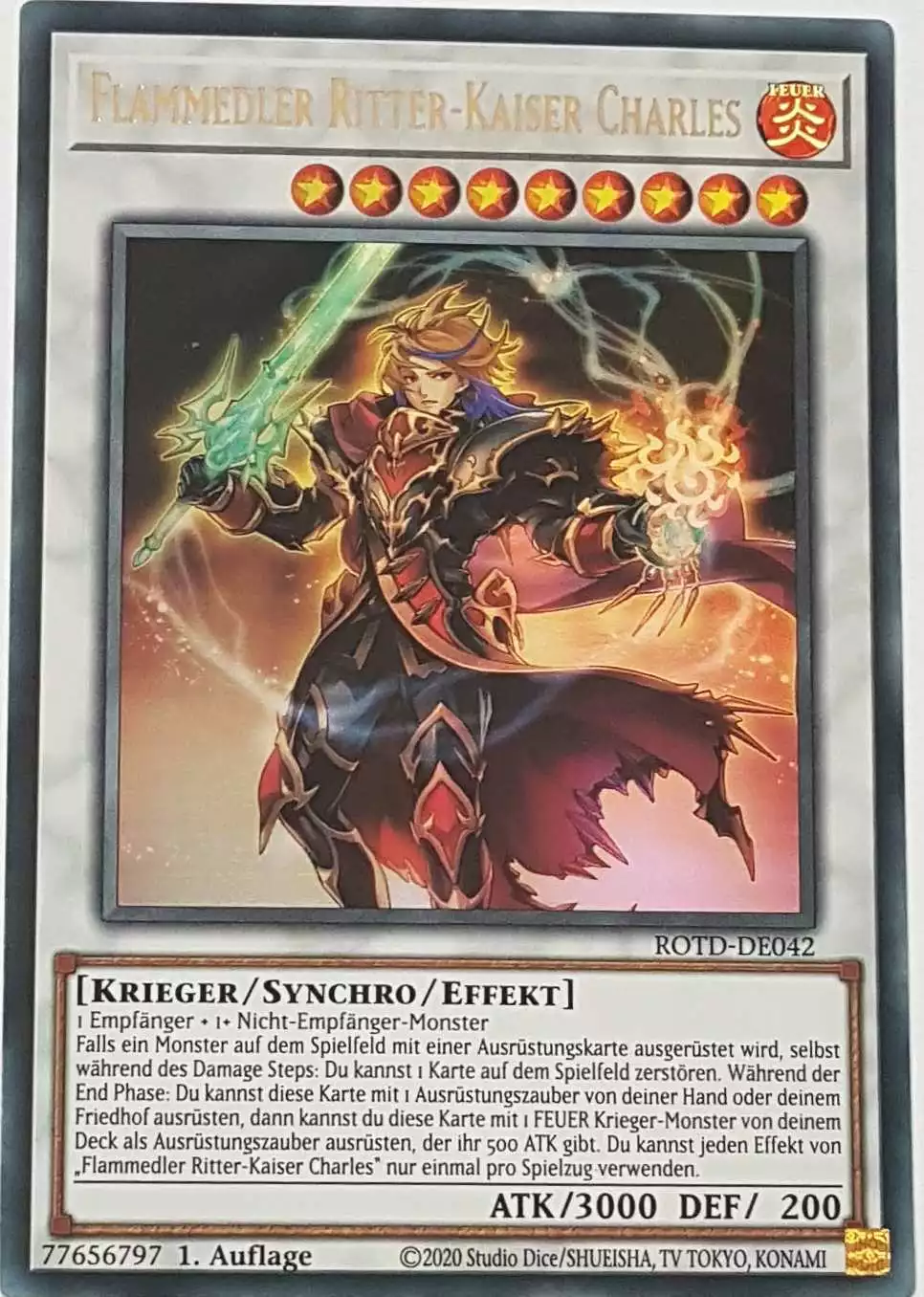 rotd-de042-flammedler-ritter-kaiser-charles-ultra-rare Flammedler Ritter-Kaiser Charles ROTD-DE042 ist in Ultra Rare Yu-Gi-Oh Karte aus Rise of the Duelist 1.Auflage