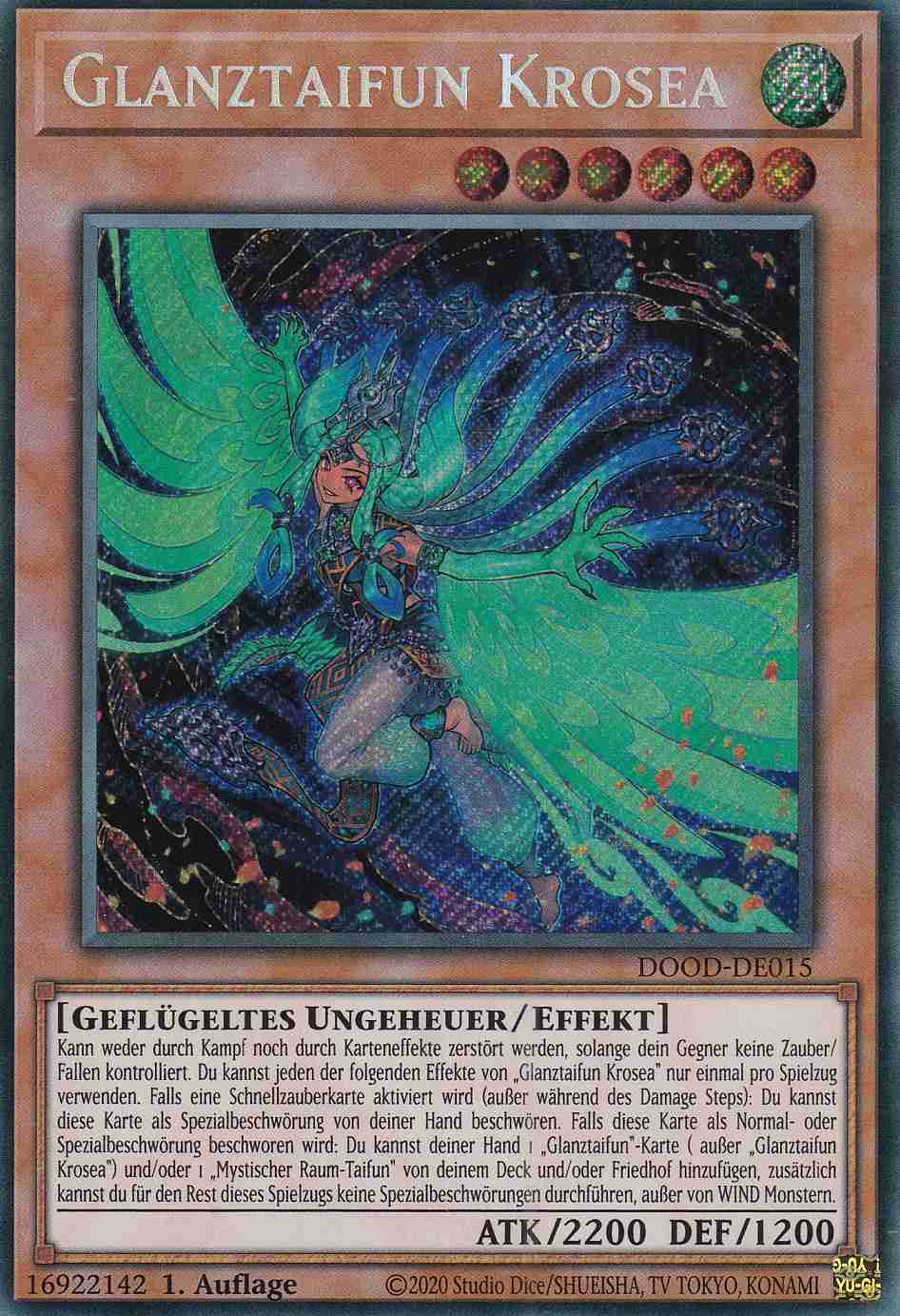 Glanztaifun Krosea DOOD-DE015 ist in Secret Rare Yu-Gi-Oh Karte aus Doom of Dimensions 1.Auflage