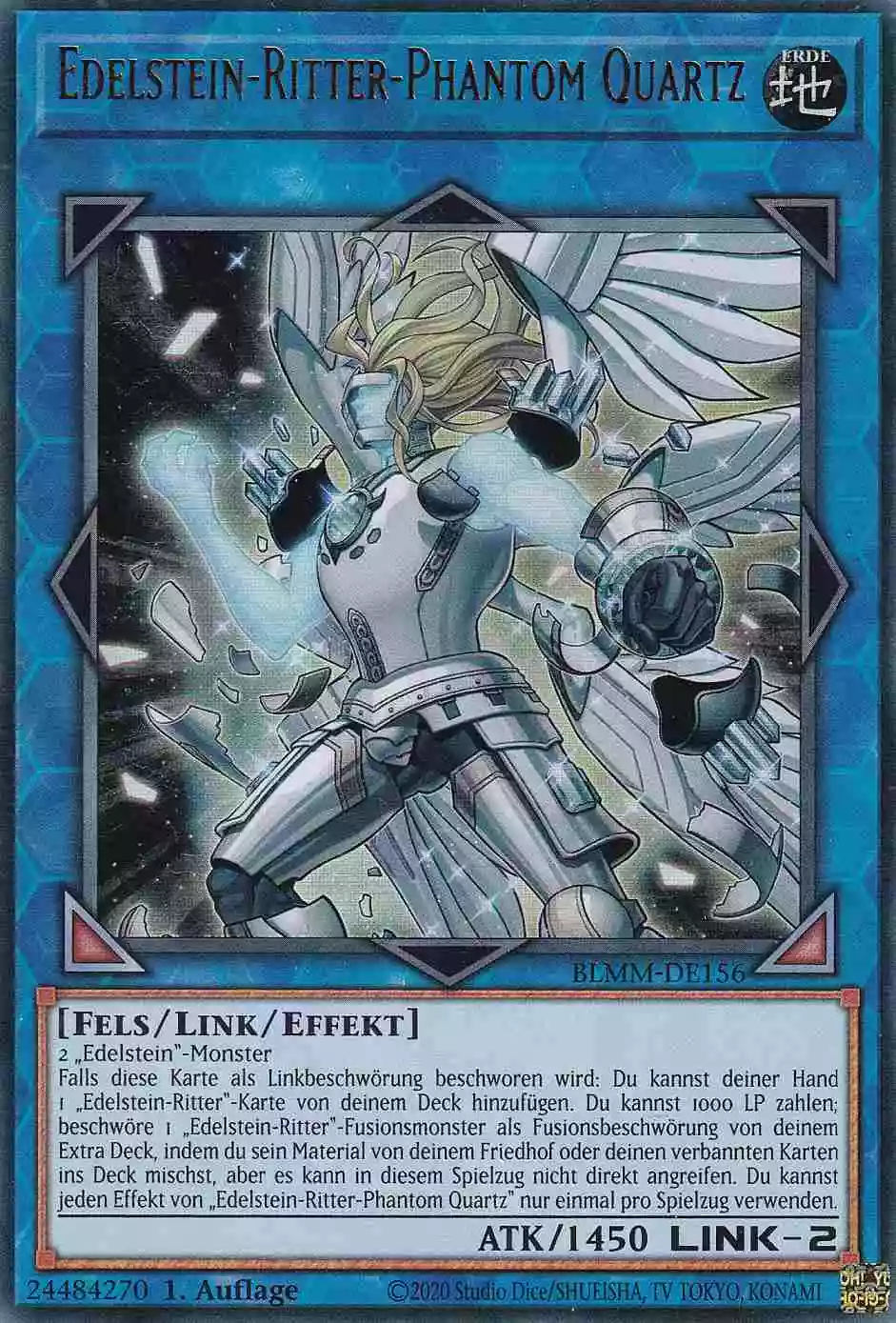 Edelstein-Ritter-Phantom Quartz Ultra Rare BLMM-DE156 Yugioh Karte Edelstein-Ritter-Phantom Quartz BLMM-DE156 ist in Ultra Rare Yu-Gi-Oh Karte aus Battles of Legend Monster Mayhem 1.Auflage