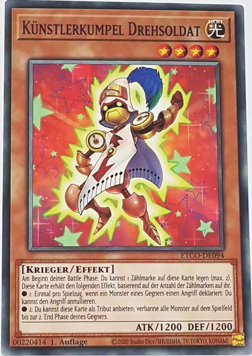 Künstlerkumpel Drehsoldat ETCO-DE094 ist in Common Yu-Gi-Oh Karte aus Eternity Code 1.Auflage