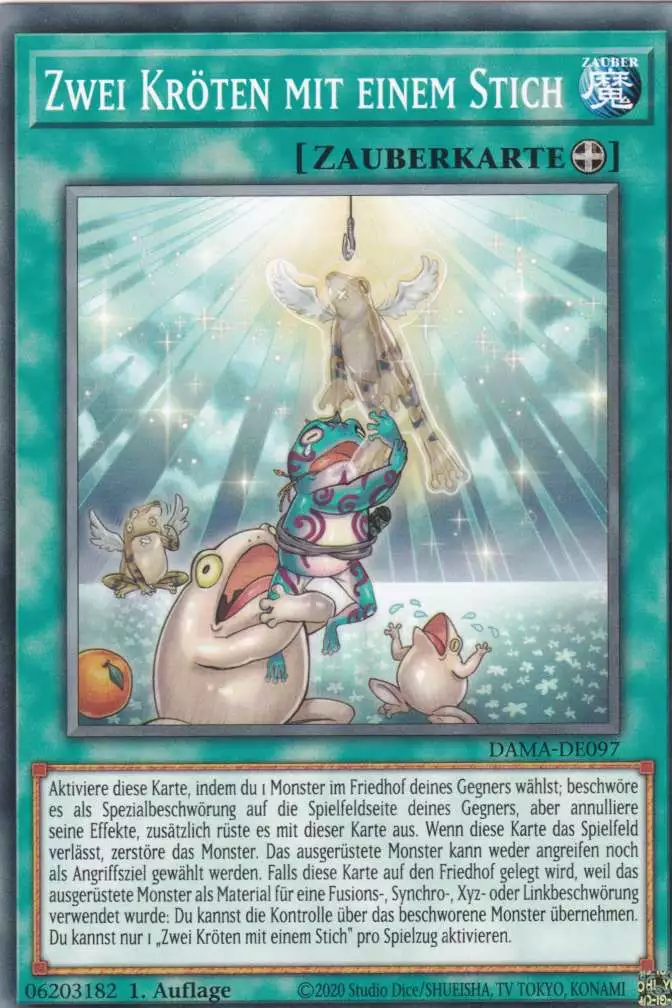 Zwei Kröten mit einem Stich DAMA-DE097 ist in Common Yu-Gi-Oh Karte aus Dawn of Majesty 1.Auflage