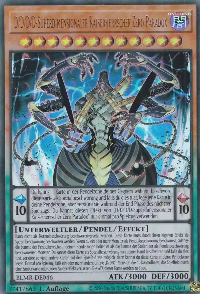 D/D/D/D-Superdimensionaler Kaiserherrscher Zero Paradox BLMR-DE046 ist in Ultra Rare Yu-Gi-Oh Karte aus Battles of Legend Monstrous Revenge 1.Auflage