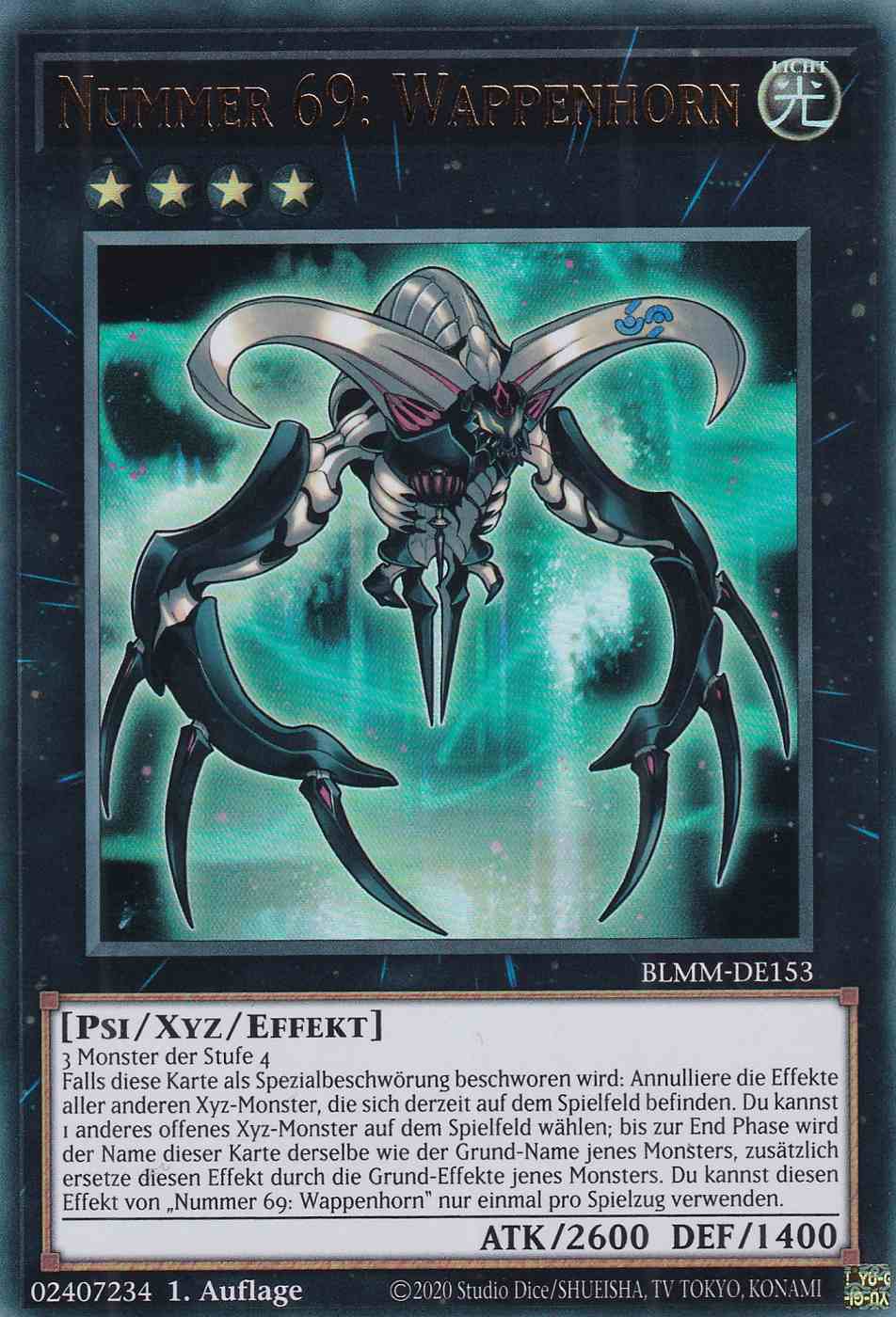 Nummer 69: Wappenhorn BLMM-DE153 ist in Ultra Rare Yu-Gi-Oh Karte aus Battles of Legend Monster Mayhem 1.Auflage