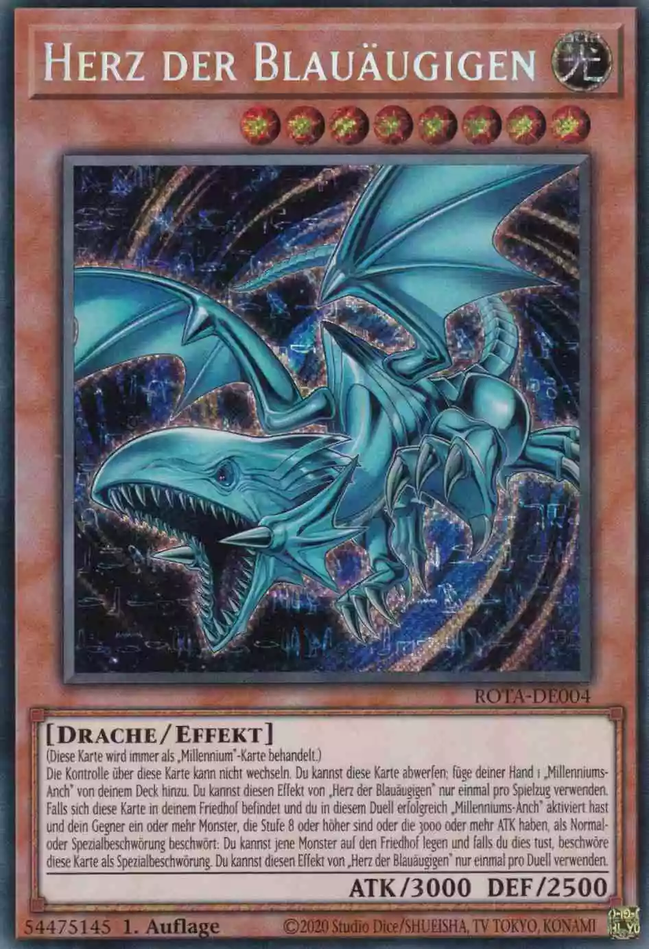 Herz der Blauäugigen ROTA-DE004 ist in Secret Rare Yu-Gi-Oh Karte aus Rage of the Abyss 1.Auflage