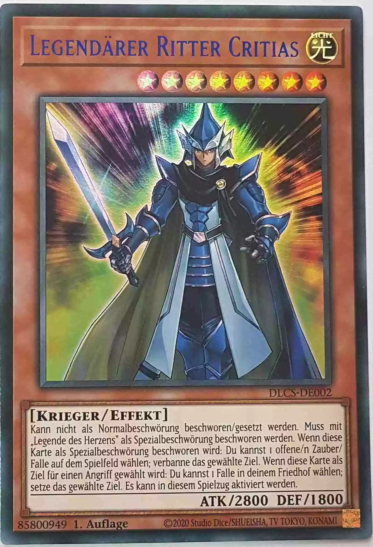 Legendärer Ritter Critias (blau) DLCS-DE002-B ist in Colorful Ultra Rare Yu-Gi-Oh Karte aus Dragons of Legend The Complete Series 1.Auflage