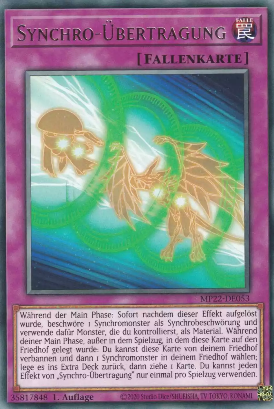 Synchro-Übertragung MP22-DE053 ist in Rare Yu-Gi-Oh Karte aus Tin of the Pharaoh’s Gods 1.Auflage