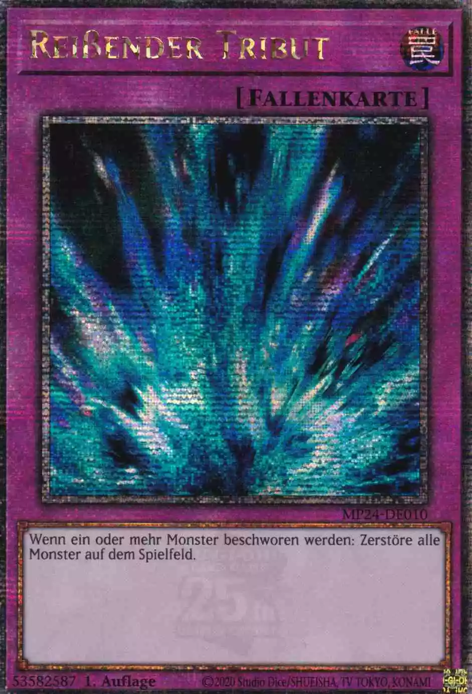 Reißender Tribut MP24-DE010 ist in Quarter Century Secret Rare Yu-Gi-Oh Karte aus 25th Anniversary Tin Dueling Mirrors 1.Auflage