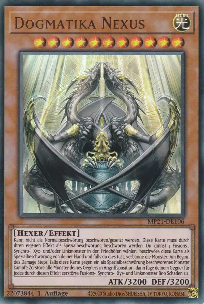 Dogmatika Nexus MP21-DE106 ist in Ultra Rare Yu-Gi-Oh Karte aus Tin of Ancient Battles 1.Auflage