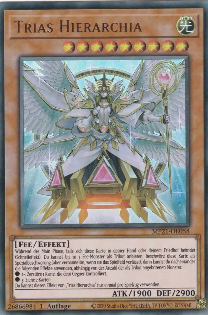 Trias Hierarchia MP21-DE058 ist in Ultra Rare Yu-Gi-Oh Karte aus Tin of Ancient Battles 1.Auflage