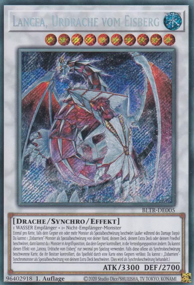 Lancea, Urdrache vom Eisberg BLTR-DE005 ist in Secret Rare Yu-Gi-Oh Karte aus Battles of Legend Terminal Revenge 1.Auflage