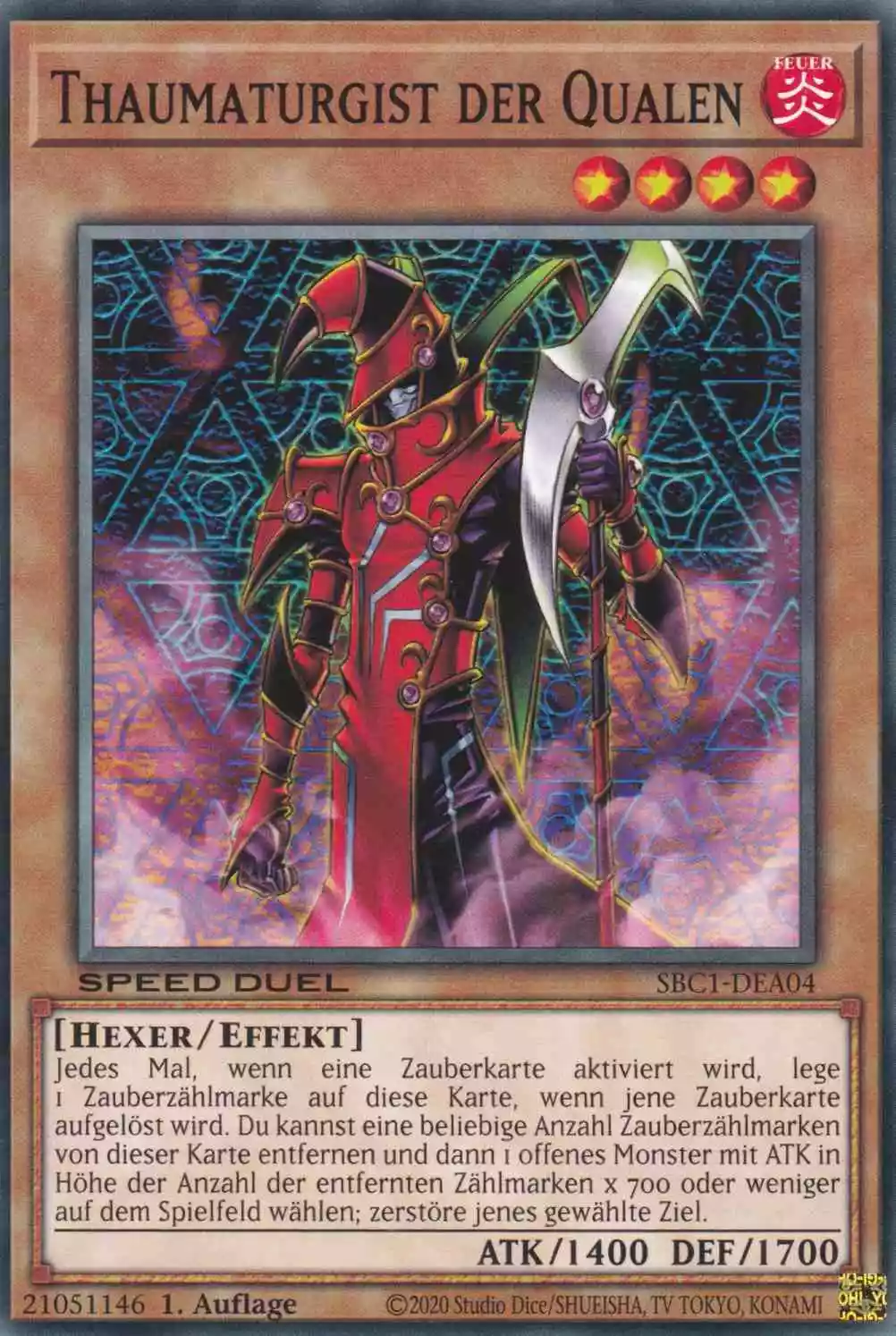 Thaumaturgist der Qualen SBC1-DEA04 ist in Common Yu-Gi-Oh Karte aus Streets of Battle City 1.Auflage