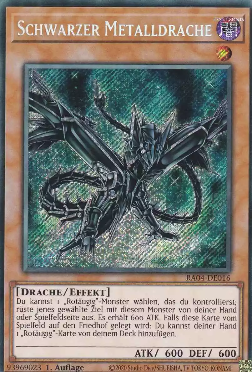Schwarzer Metalldrache RA04-DE016 ist in Secret Rare Yu-Gi-Oh Karte aus Quarter Century Stampede 1.Auflage