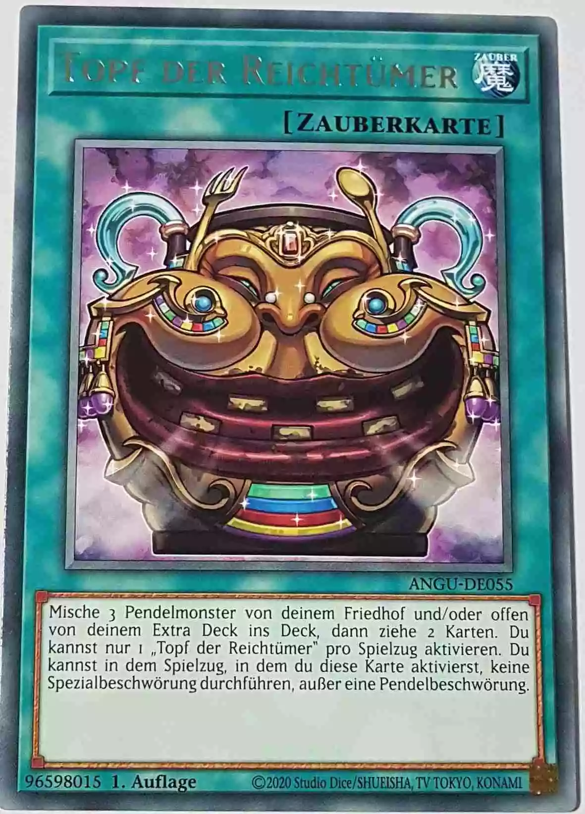 Topf der Reichtümer ANGU-DE055 ist in Rare Yu-Gi-Oh Karte aus Ancient Guardians 1.Auflage