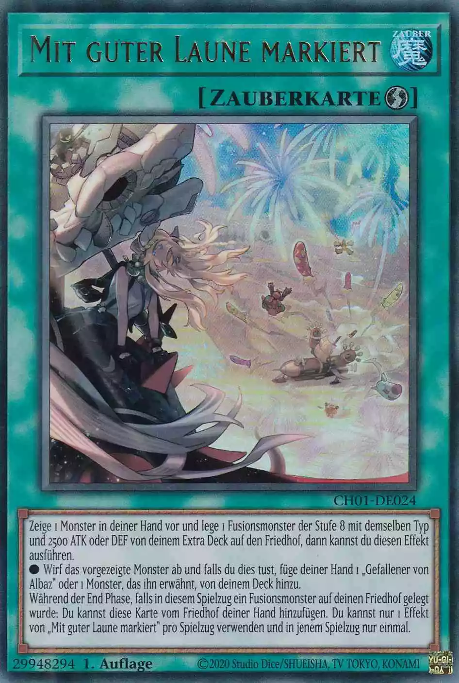 Mit guter Laune markiert Ultra Rare CH01-DE024 Yugioh Karte Mit guter Laune markiert CH01-DE024 ist in Ultra Rare Yu-Gi-Oh Karte aus THE CHRONICLES DECK: The Fallen & The Virtuous 1.Auflage