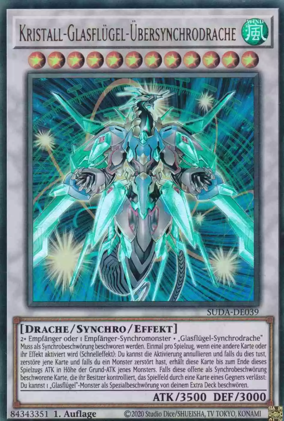 Kristall-Glasflügel-Übersynchrodrache SUDA-DE039 ist in Ultra Rare Yu-Gi-Oh Karte aus Supreme Darkness 1.Auflage