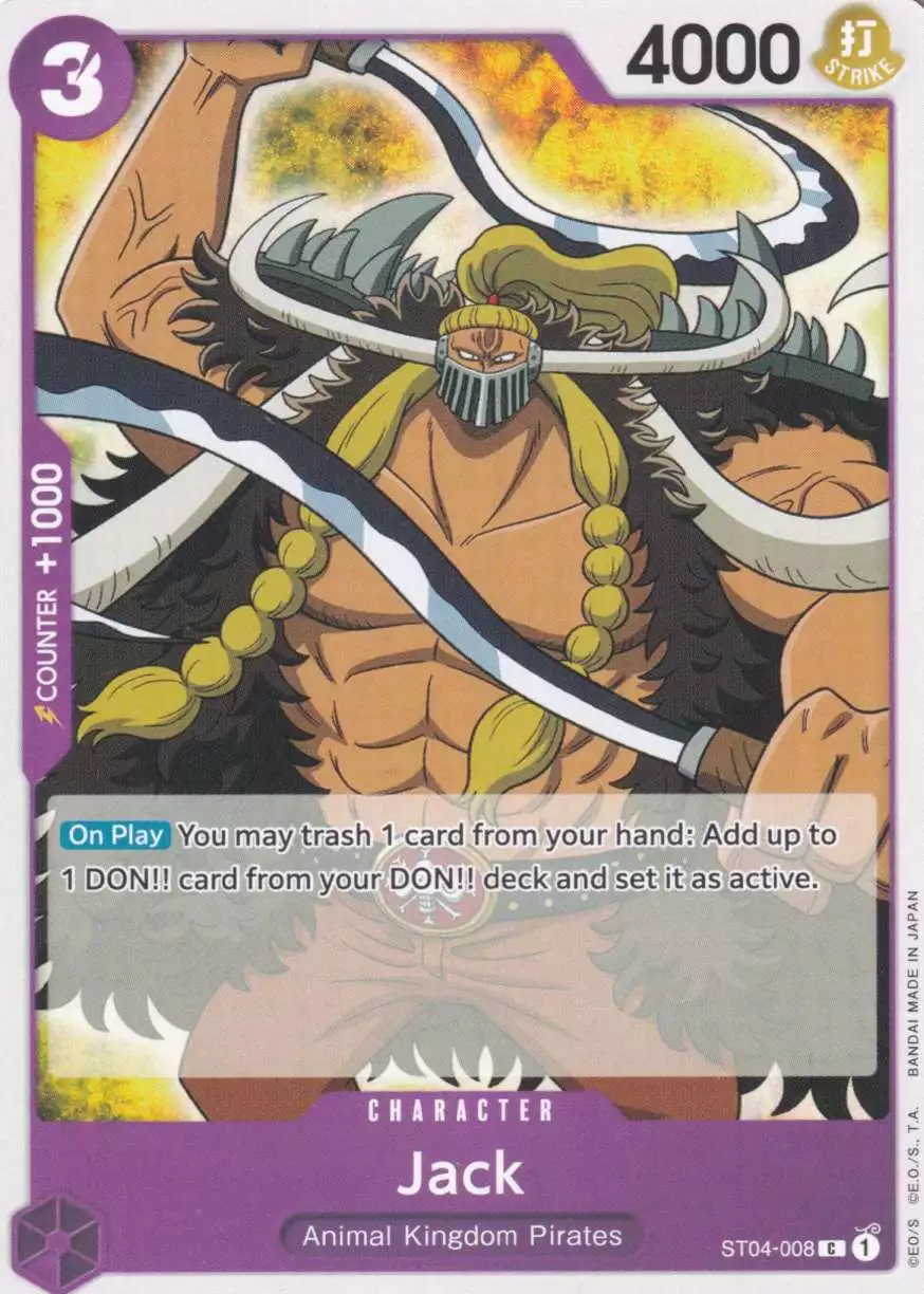 Jack ST04-008 ist in Common. Die One Piece Karte ist aus Animal Kingdom Pirates ST04 in Normal Art.