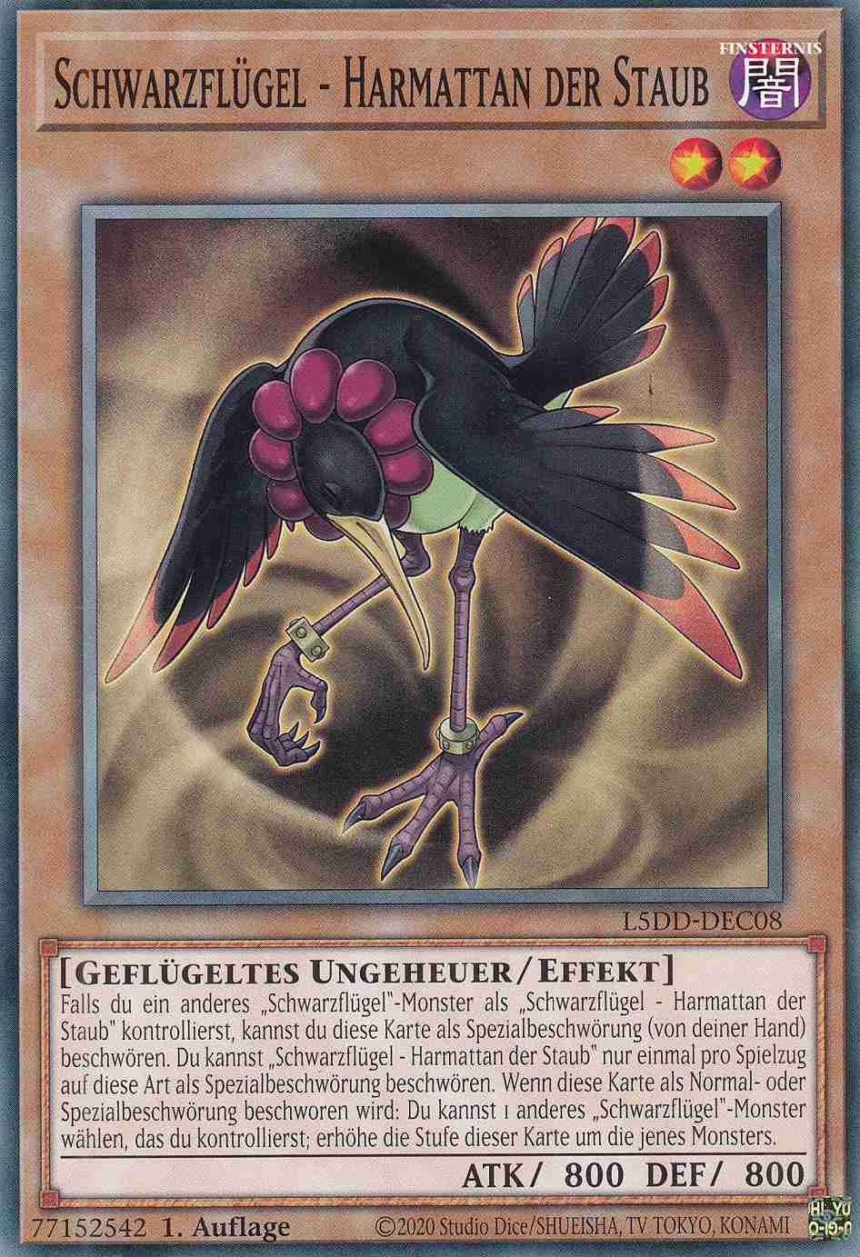 Schwarzflügel - Harmattan der Staub Common L5DD-DEC08 Yugioh Karte Schwarzflügel - Harmattan der Staub L5DD-DEC08 ist in Common Yu-Gi-Oh Karte aus Legendary 5D’s Decks 1.Auflage