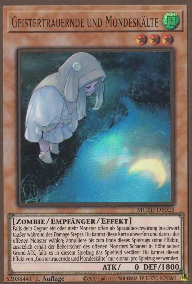 Geistertrauernde und Mondeskälte (alternativ art) MGED-DE023 ist in Premium Gold Rare Yu-Gi-Oh Karte aus Maximum Gold El Dorado 1.Auflage