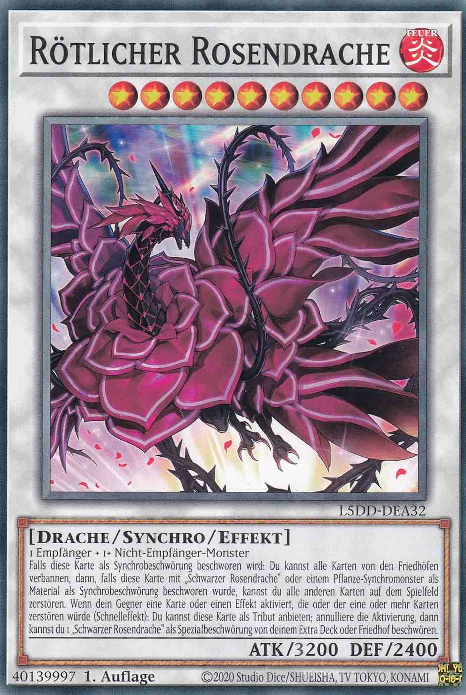 Rötlicher Rosendrache L5DD-DEA32 ist in Common Yu-Gi-Oh Karte aus Legendary 5D’s Decks 1.Auflage