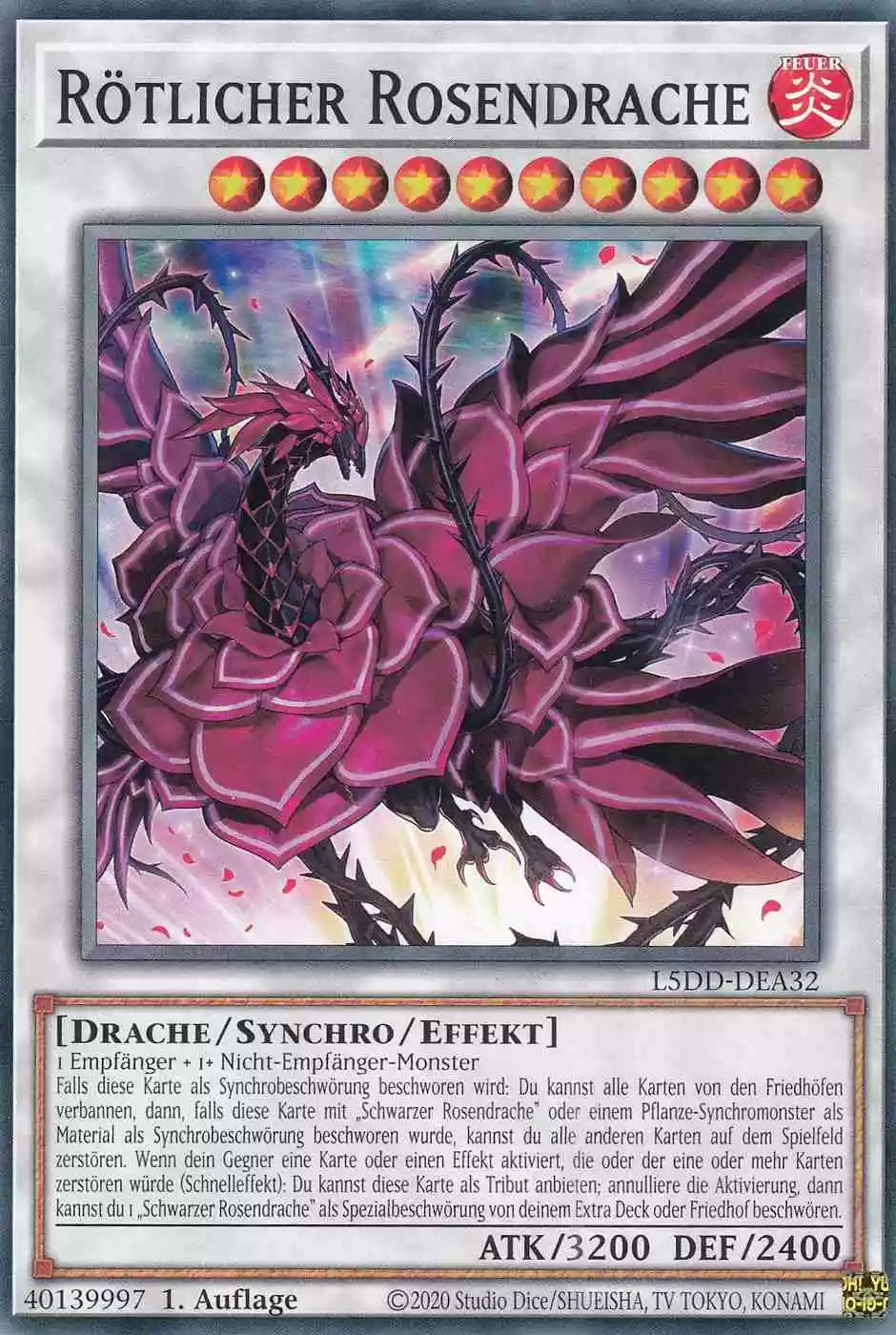 Rötlicher Rosendrache L5DD-DEA32 ist in Common Yu-Gi-Oh Karte aus Legendary 5D’s Decks 1.Auflage