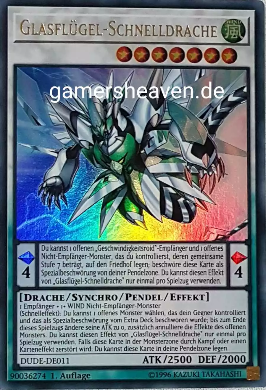 Glasflügel-Schnelldrache DUDE-DE011 ist in Ultra Rare aus Duel Devastator 1.Auflage