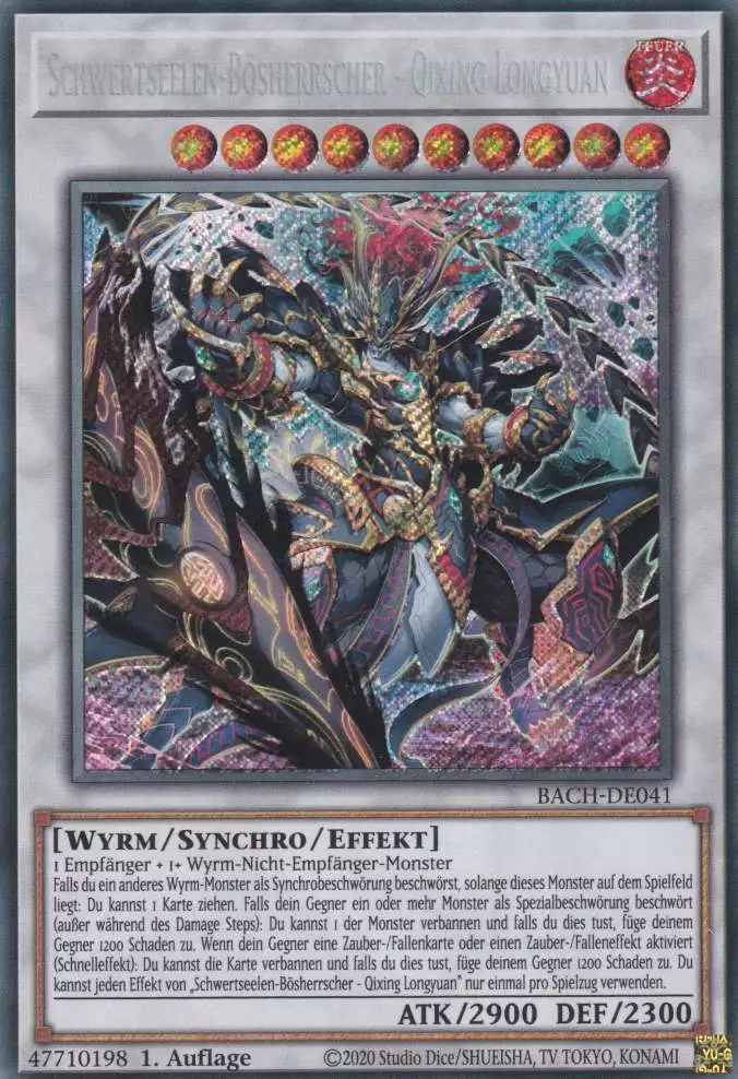 Schwertseelen-Bösherrscher - Qixing Longyuan BACH-DE041 ist in Secret Rare Yu-Gi-Oh Karte aus Battle of Chaos 1.Auflage