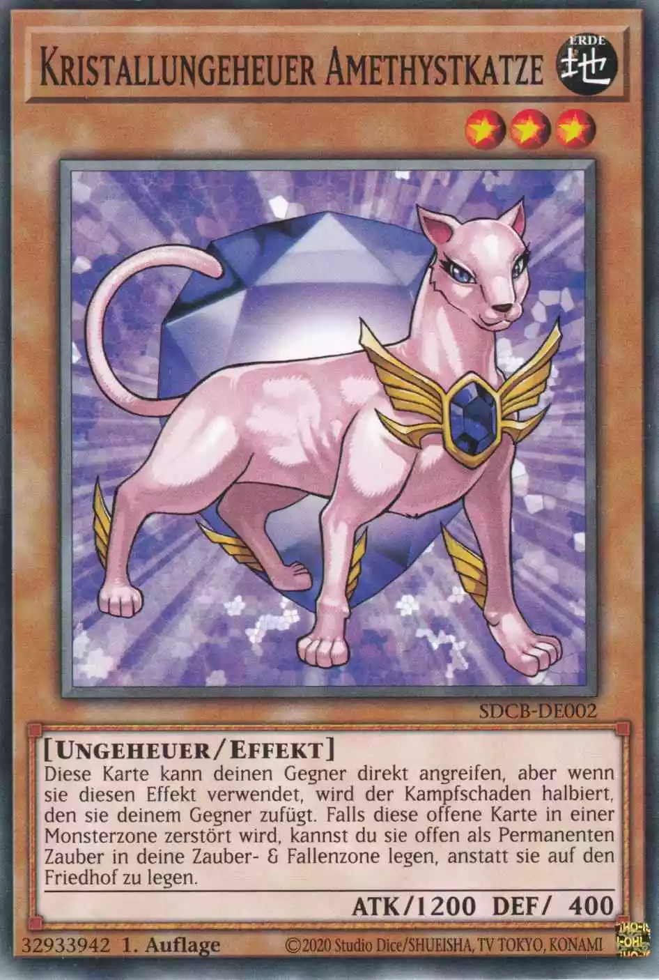 Kristallungeheuer Amethystkatze SDCB-DE002 ist in Common Yu-Gi-Oh Karte aus Structure Deck: Legend of the Crystal Beasts 1.Auflage