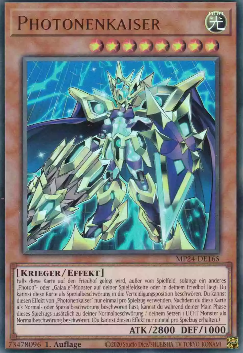 Photonenkaiser Ultra Rare MP24-DE165 Yugioh Karte Photonenkaiser MP24-DE165 ist in Ultra Rare Yu-Gi-Oh Karte aus 25th Anniversary Tin Dueling Mirrors 1.Auflage