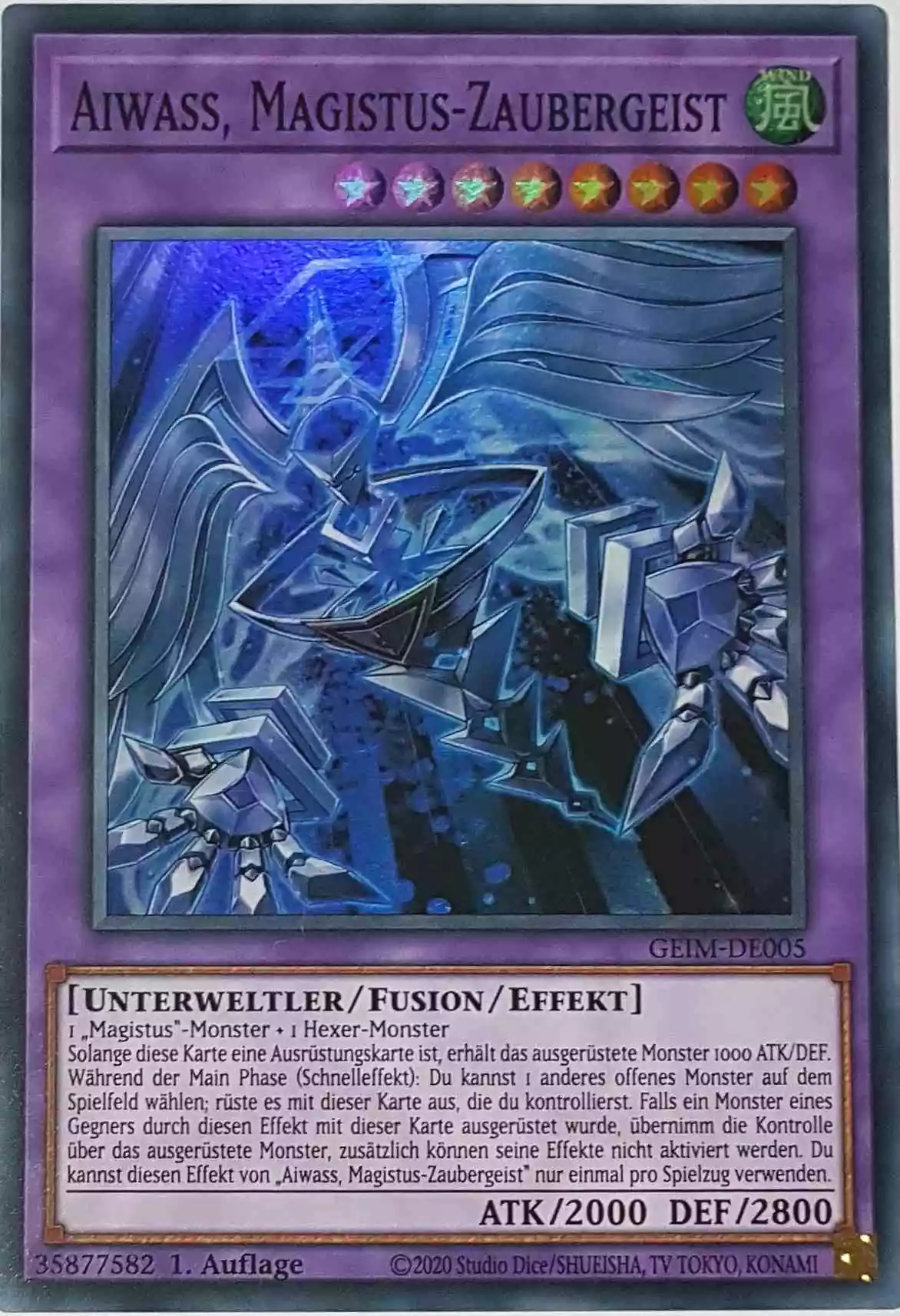 Aiwass, Magistus-Zaubergeist GEIM-DE005 ist in Super Rare Yu-Gi-Oh Karte aus Genesis Impact 1. Auflage