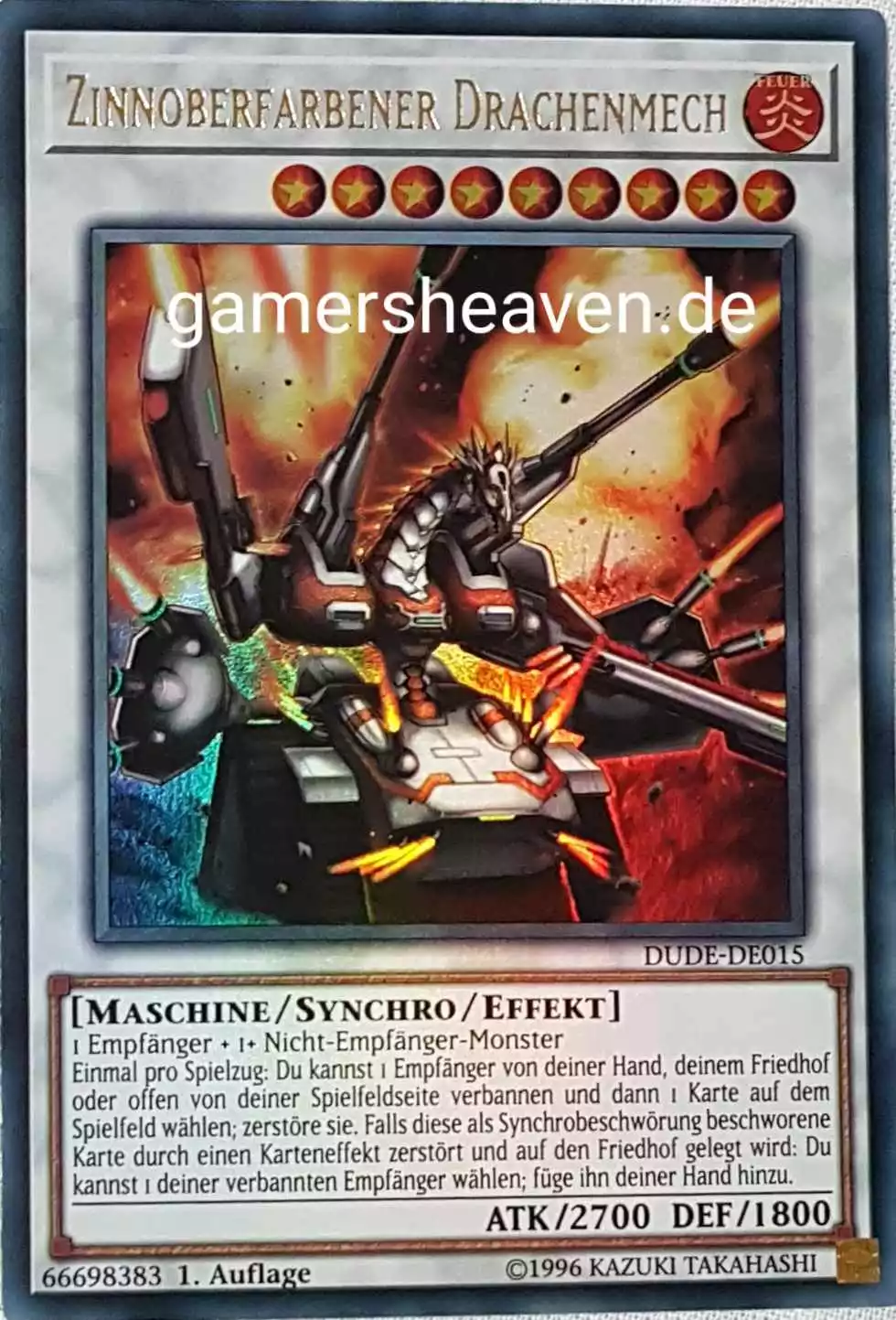 Zinnoberfarbener Drachenmech DUDE-DE015 ist in Ultra Rare aus Duel Devastator 1.Auflage