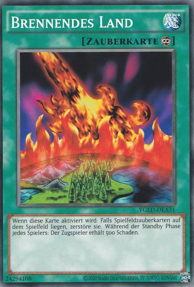 Brennendes Land YGLD-DEA31 ist in Common Yu-Gi-Oh Karte aus Yugis Legendary Decks - King of Games unlimitiert