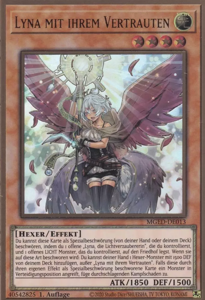 Lyna mit ihrem Vertrauten (alternativ art) MGED-DE013 ist in Premium Gold Rare Yu-Gi-Oh Karte aus Maximum Gold El Dorado 1.Auflage