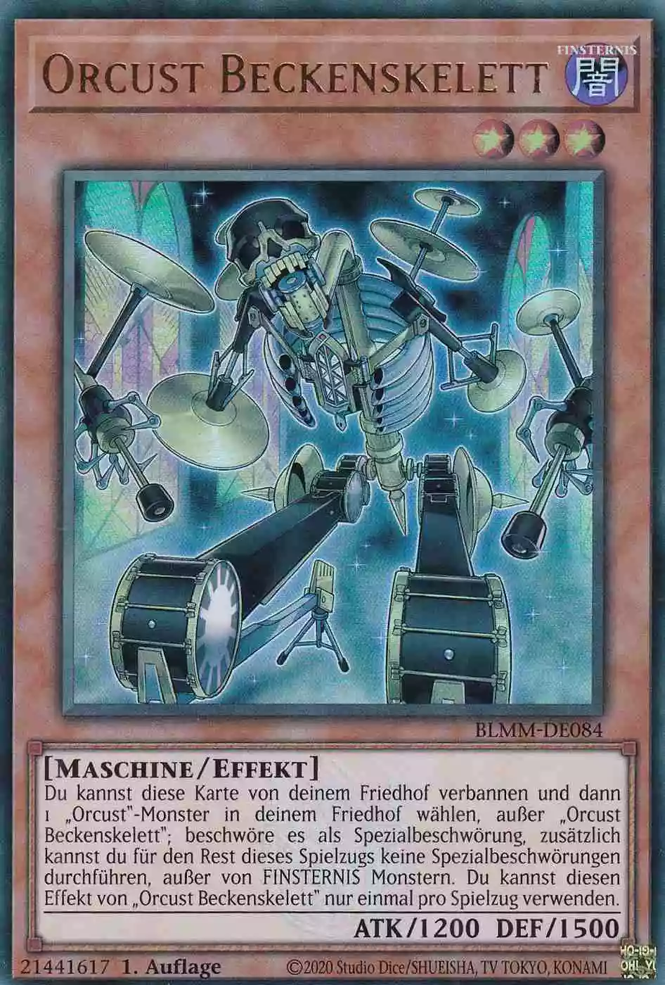 Orcust Beckenskelett Ultra Rare BLMM-DE084 Yugioh Karte Orcust Beckenskelett BLMM-DE084 ist in Ultra Rare Yu-Gi-Oh Karte aus Battles of Legend Monster Mayhem 1.Auflage