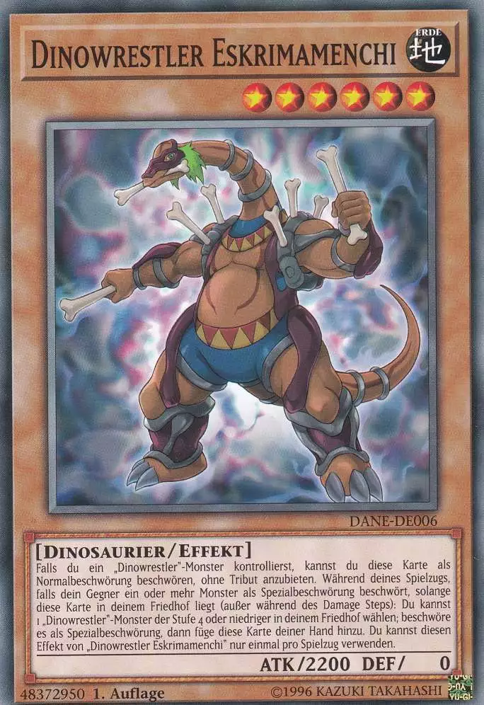 Dinowrestler Eskrimamenchi DANE-DE006 ist in Common Yu-Gi-Oh Karte aus Dark Neostorm 1.Auflage