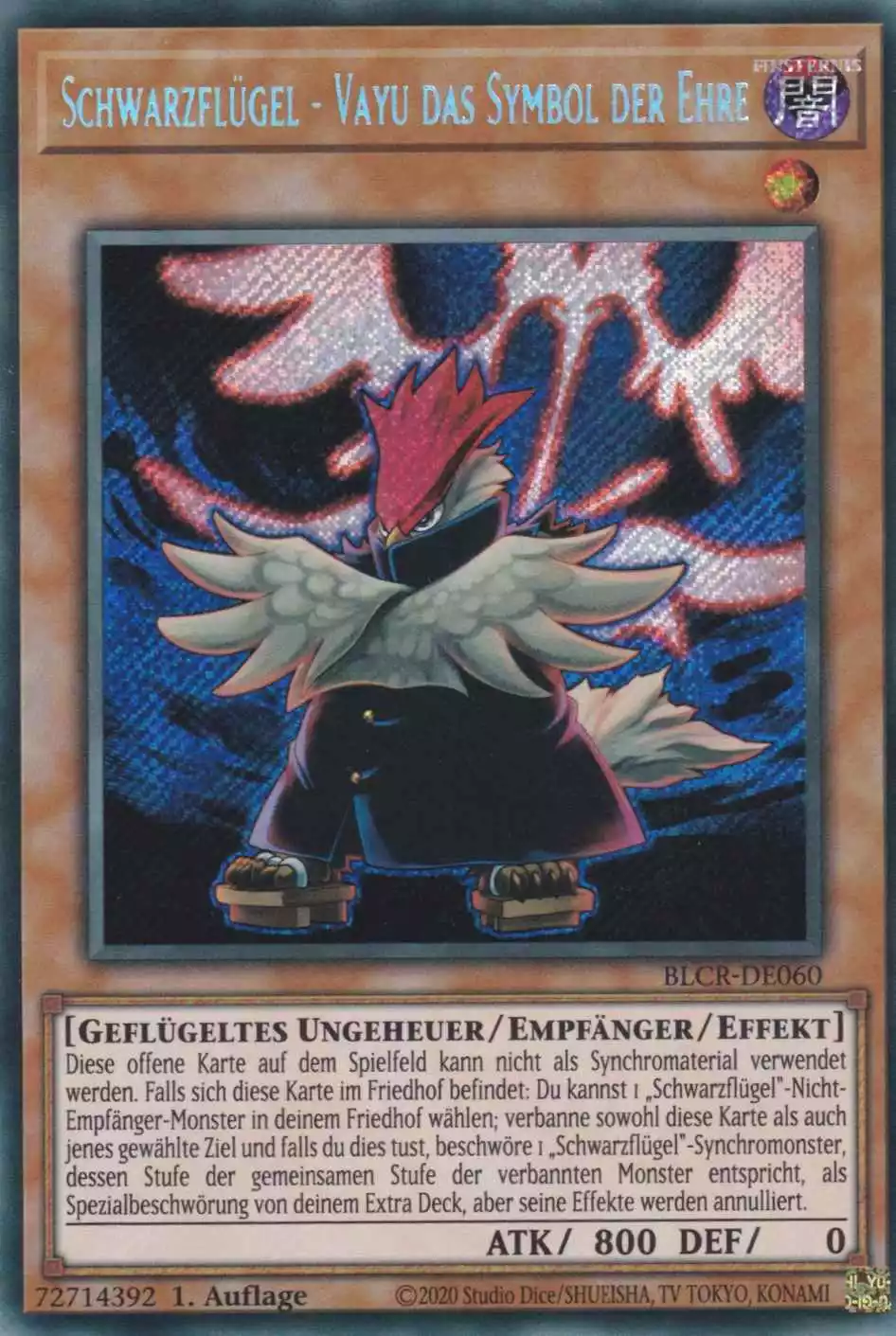 Schwarzflügel - Vayu das Symbol der Ehre BLCR-DE060 ist in Secret Rare Yu-Gi-Oh Karte aus Battles of Legend Crystal Revenge 1.Auflage