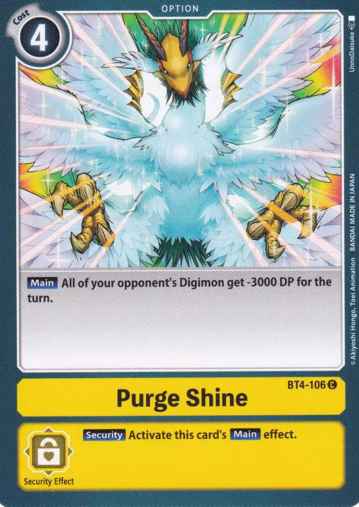 bt4-106-purge-shine-common-great-legend-bt04 Purge Shine BT4-106 ist in Common. Die Digimon Karte ist aus Great Legend BT04