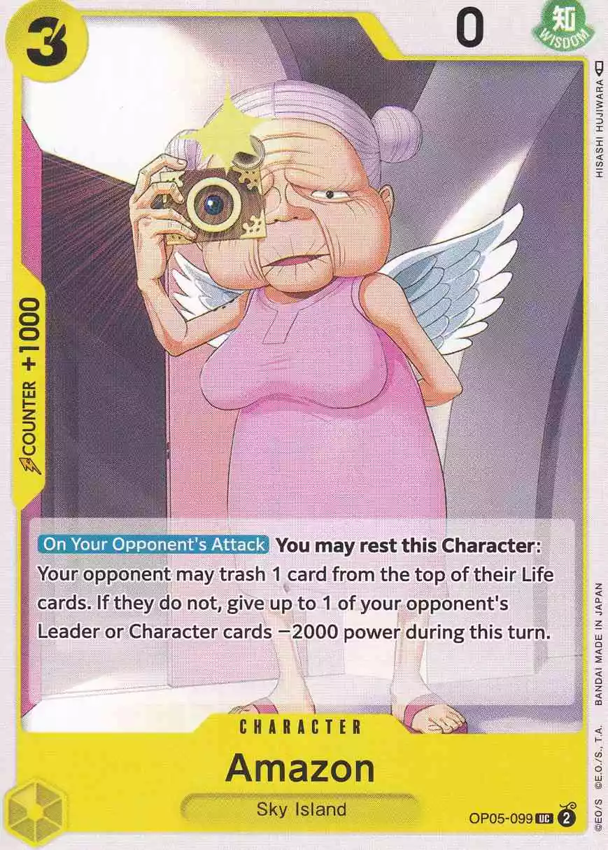 op05-099-amazon-uncommon-awakening-of-the-new-era Amazon OP05-099 ist in Uncommon. Die One Piece Karte ist aus Awakening of the New Era in Normal Art.