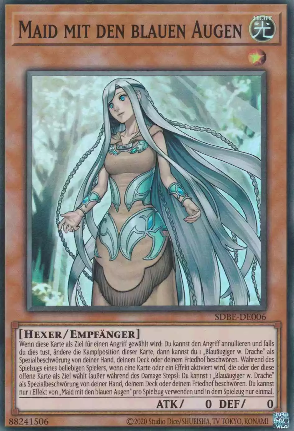 Maid mit den blauen Augen SDBE-DE006 ist in Super Rare Yu-Gi-Oh Karte aus Saga of Blue-Eyes White Dragon unlimitiert