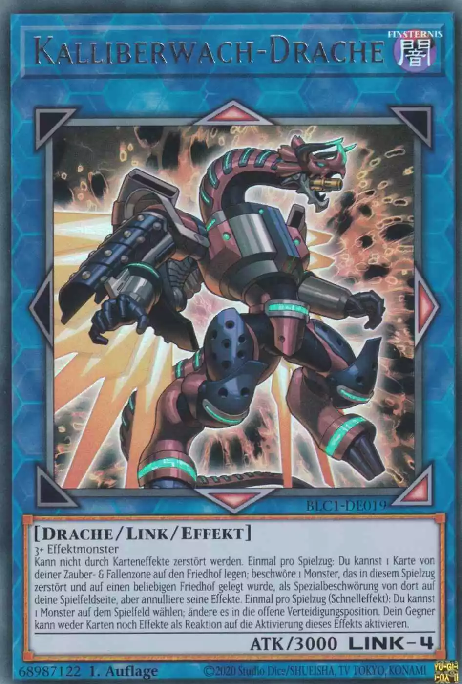 Kalliberwach-Drache BLC1-DE019 ist in Silber Ultra Rare Yu-Gi-Oh Karte aus Battles of Legend Chapter 1 1.Auflage